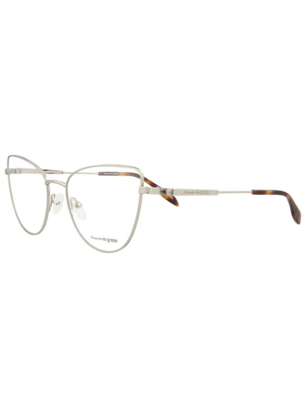 New Alexander McQueen Women's Eyeglasses Cat Eye Metal Frame Silver Silver Eyew